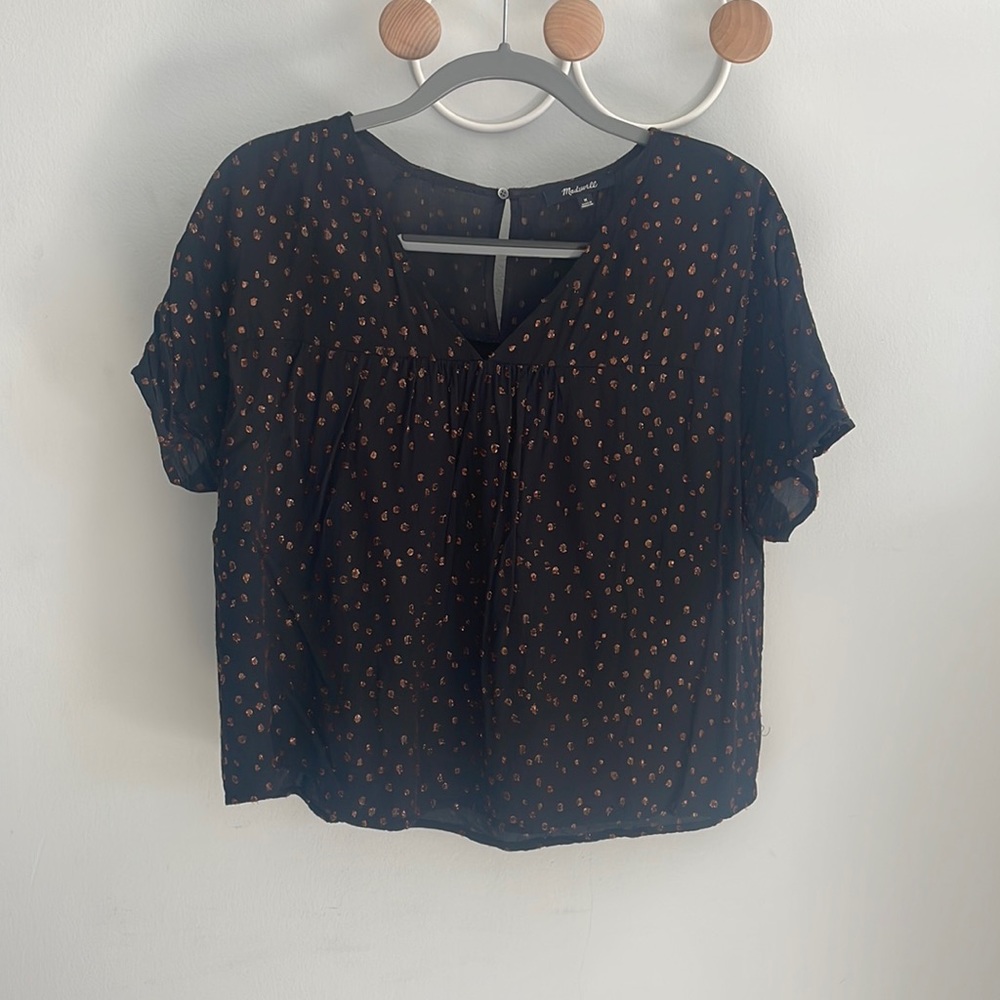 Madewell Short Sleeve Sparkly Polka Dot Blouse